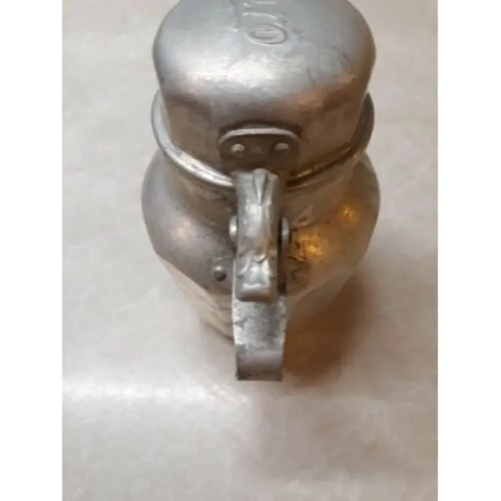 Vintage Karo Syrup Aluminum Pitcher Karo Embossed Flip Lid about 6